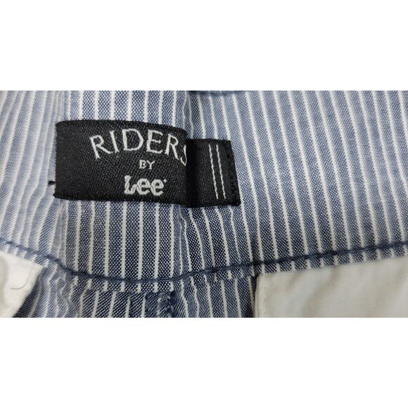 Riders By Lee Blue White Striped Cropped Pants 14M Lightweight Slashed Pockets - Picture 3 of 6